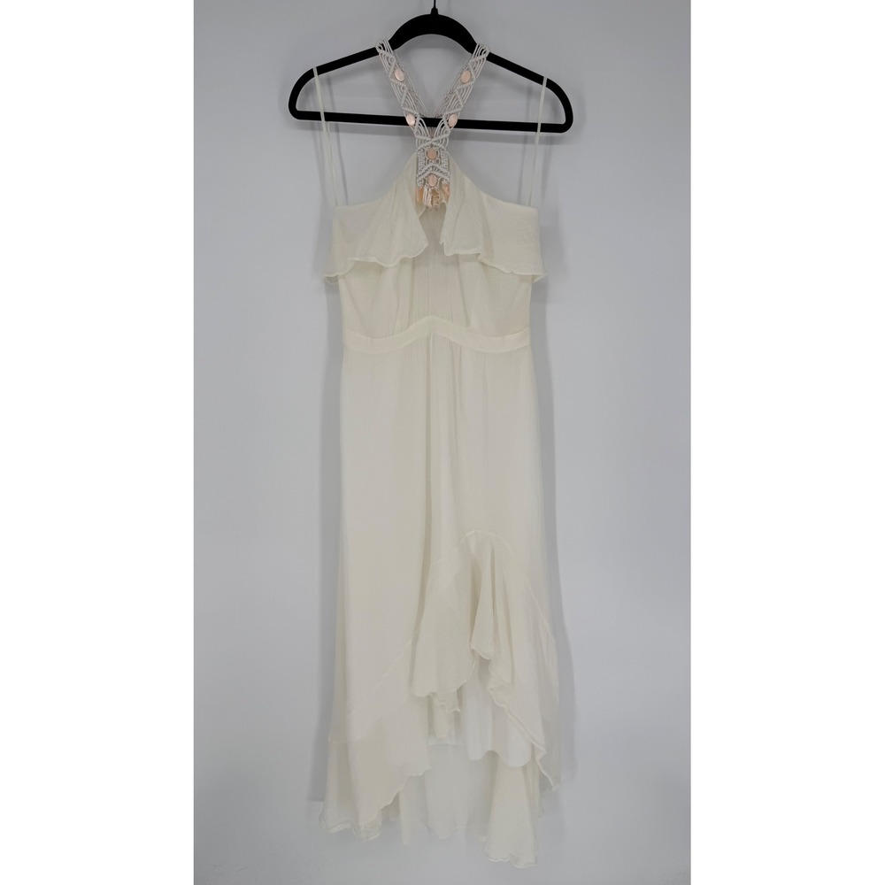 LEIFSDOTTIR ARDASTRA GAUZE SHELL COLLAR MAXI DRESS HIGH LOW SIZE 4 BEACH WEDDING